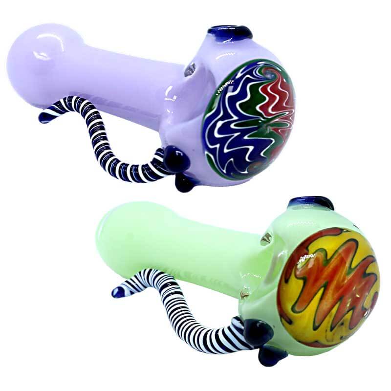 Slime Color with Three Dots and Full Swirl Horn Handpipe (SB-4016) | 3.5 inch product image